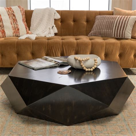 Faceted Large Geometric Coffee Table Round Black Wood Modern Block Solid Unique | eBay
