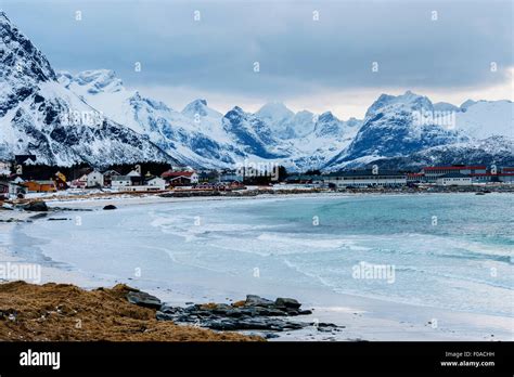 Reine fishing village covered in snow, Norway Stock Photo - Alamy