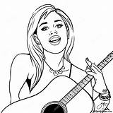 Miley Cyrus With A Guitar Coloring Page  Pagescom sketch template