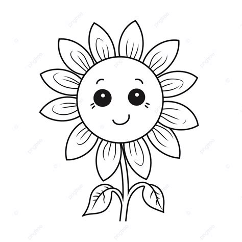 Cute Sunflower Coloring Page With Happy Faces, Flower Drawing, Sun ...