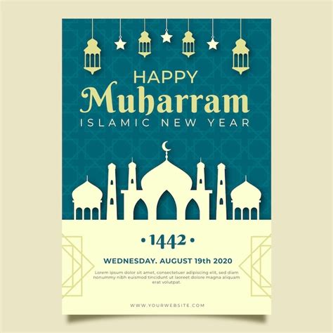 Premium Vector | Paper style islamic new year poster