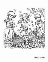 Raking Leaves Coloring Page sketch template