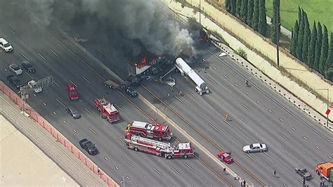 Big rig crash, fire prompt closure of all SB lanes on 5 Fwy in Griffith ...