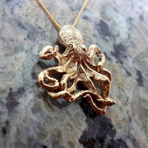 Octopus animal jewelry pendant ocean realistic silver 14k gold handmade USA best – All Animal ...