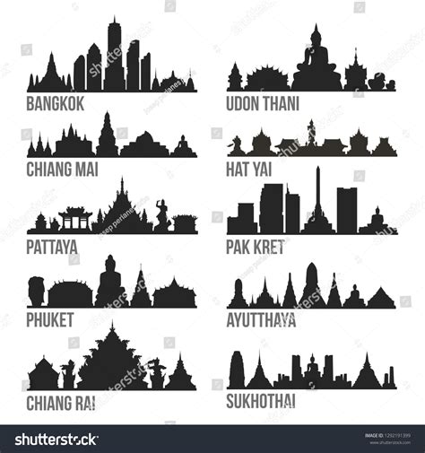 Thailand Cities Most Famous Skyline City Stock Vector (Royalty Free) 1292191399 | Shutterstock