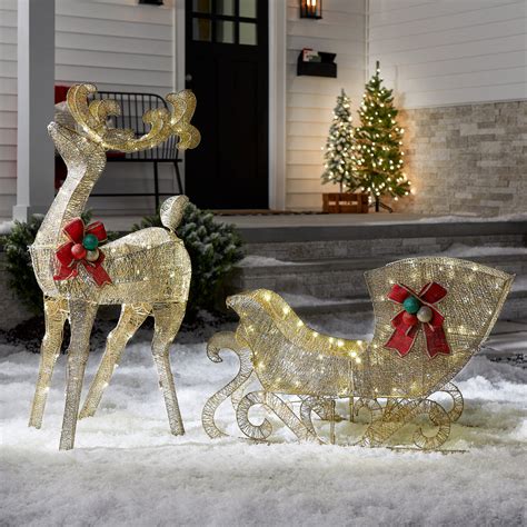 Reindeer and Santas Sleigh with LED Lights - Twinkle Tree Farm