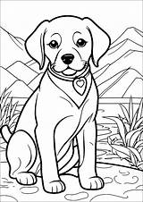 Dog In Front Of A Mountain Landscape  Coloring Pages sketch template
