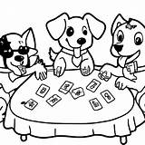 Dogs Playing Poker Black And White Illustration Coloring Page  sketch template