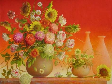 Autumn Bouquet, table, painting, vase, flowers, pottery HD wallpaper ...