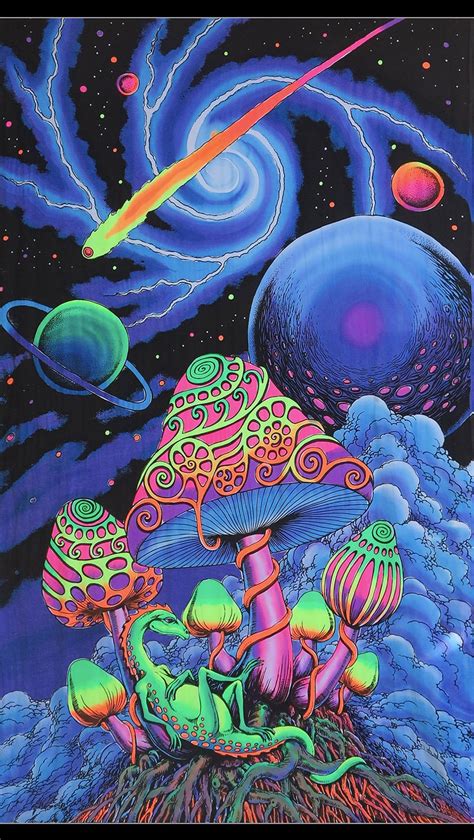 Trippy Wall Art 'cosmic Shrooms' Psychedelic Tapestry - Etsy UK