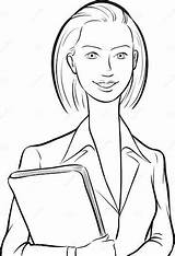 Whiteboard Drawing  Happy Business Woman With Folder Stock Vector sketch template