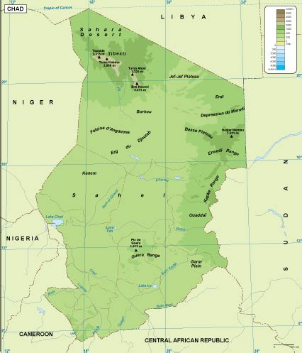 Chad physical map. EPS Illustrator Map | Our cartographers have made Chad physical map. EPS ...