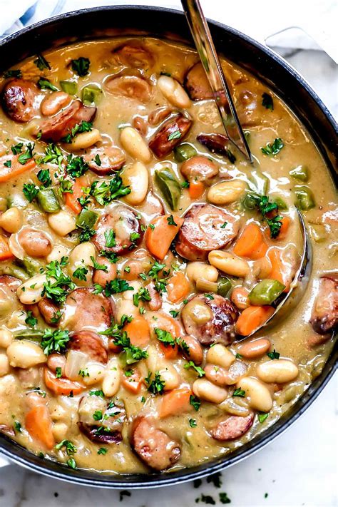 Creamy Bean Soup with Sausage - foodiecrush.com Soup And Stew, Food: Soup, Soup And Salad, Soup ...
