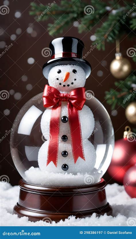 Photo of Christmas Snowman Wearing a Ribbon Bow Holding a Glass Snow ...