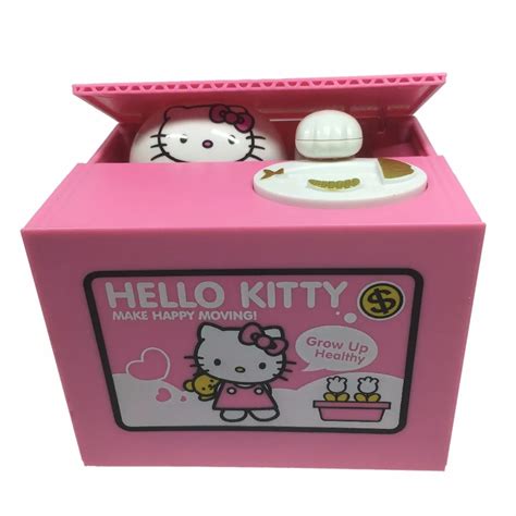 Hello Kitty Piggy Bank Pink Cat Steal Coin Money Box Mischeaf Hello ...