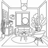 living room Interior coloring Book Modern Vector Illustration Line  sketch template