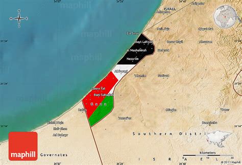 Flag Map of Gaza Strip, satellite outside