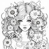 Coloring Page Portrait Of A Girl With Daisies Flora And Plants Stock  sketch template
