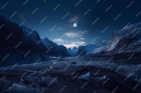 Premium AI Image | A dark landscape with a moon in the sky