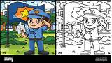 Saluting Police Officer Coloring Page Illustration Stock Vector Image  sketch template