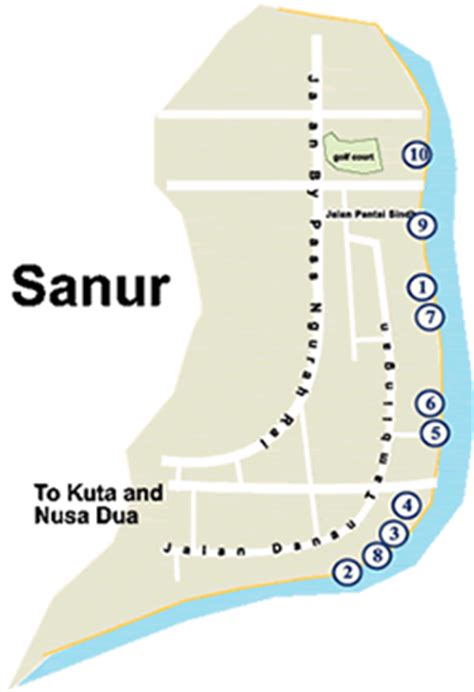 Bali Hotels Beaches, Resorts and Villas - Sanur Map