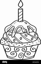 Birthday Cupcake Isolated Coloring Page For Kids Stock Vector Image  sketch template