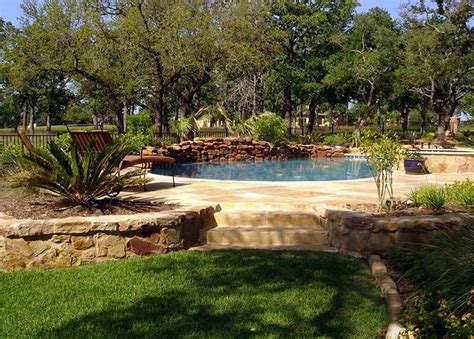 Stone Waterfall, Limestone Pool Deck Swimming Pool GreenScapes Landscaping and Pools Austin, TX ...