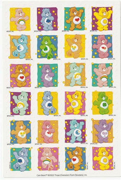 Vintage 2000's Care Bears Sticker Sheet With 24 Sticker Squares, Postage Stamp Style, Y2K - Etsy