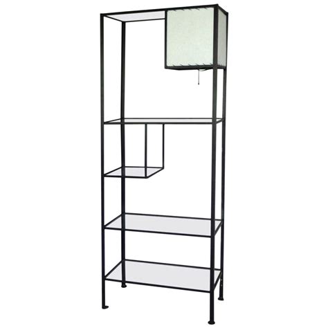 Frederick Weinberg Iron and Glass Shelf Unit with Lamp | Glass shelf brackets, Glass shelves ...