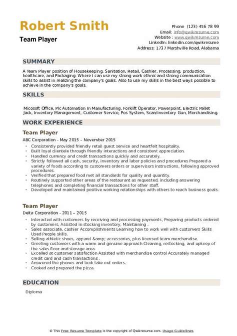 Team Player Resume Samples | QwikResume