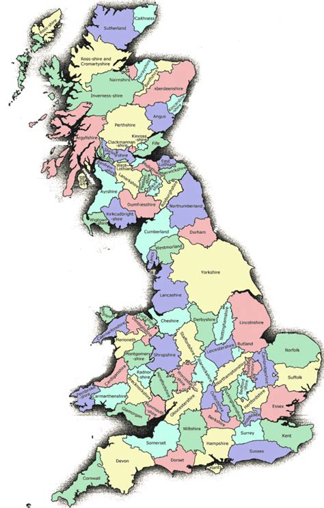 UK Map Showing Counties
