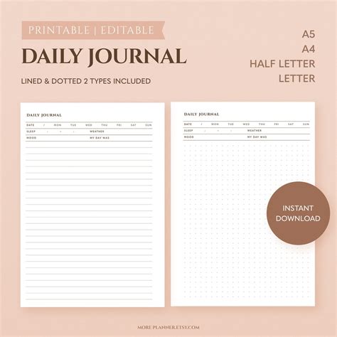 Printable Daily Journal Diary Pages Writing Blank Journal - Etsy UK