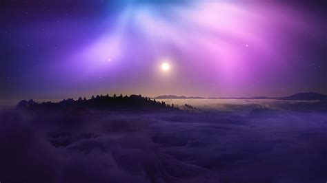 Mountain With Clouds In Background Of Blue And Purple Sky With Stars During Nighttime HD Nature ...