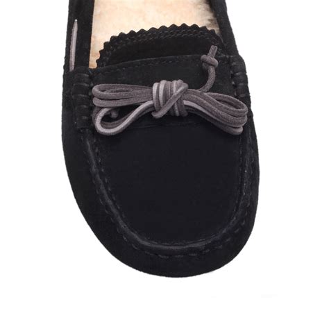 Ugg Meena Fur Lined Moccasin Slipper in Black | Lyst