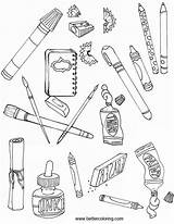 School Supplies Coloring Pages With Painting Tools  Free Printable sketch template
