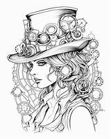 Steampunk Girls Coloring Pages For Adults Sketch Page sketch template
