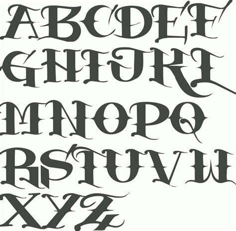 Tattoo Letters Alphabet - JMT Printable Calendar