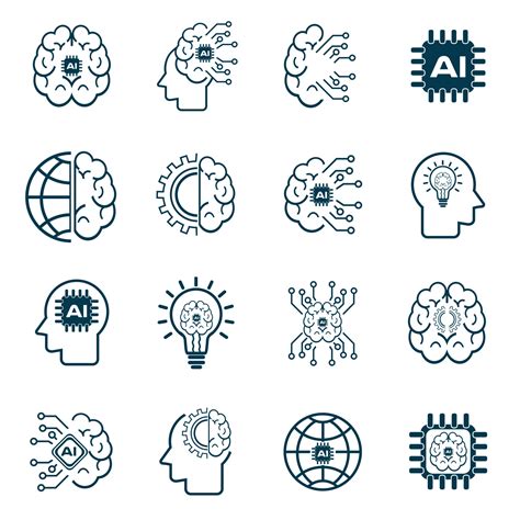 Set of Artificial intelligence icons, AI icons group set vector design, used in Ai Concepts ...