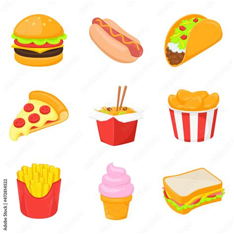 Fast Food Emoji Icon Illustration. Restaurant Dinner Vector Symbol Emoticon Design Doodle Vector ...