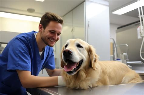 Premium AI Image | Smiling Animal Doctor Checking on a Canine Patient Generative AI