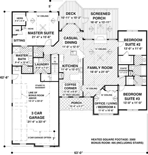 Traditional Style House Plan - 4 Beds 2.5 Baths 2000 Sq/Ft Plan #56-578 ...