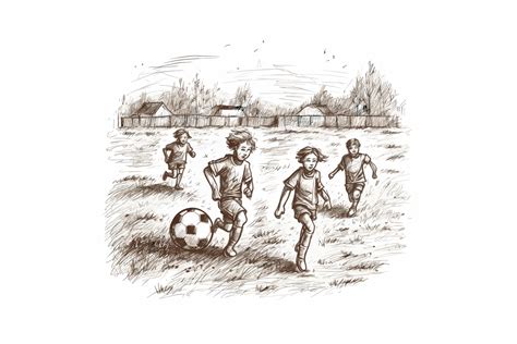 SVG Children Playing Soccer Field Sketch Graphic by LofiAnimations · Creative Fabrica