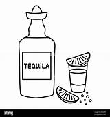 Alcohol Drink Tequila Bottle And shot With Slice Of Lime Sal  sketch template