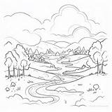 Mountain River Coloring Pages Coloring sketch template