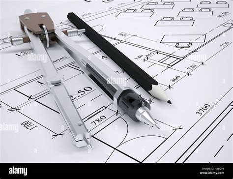 Architectural drawing and engineering tools Stock Photo - Alamy