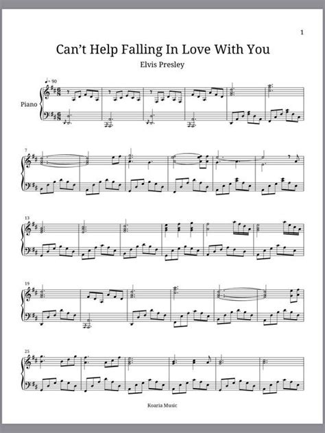 Piano Sheet Music l Can't Help Falling In Love With You - Elvis Presley ...