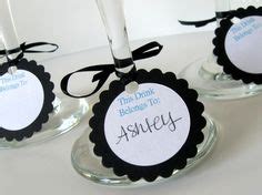 Tie On Wine Charms, Drink Glass Tags, Place Cards, Black White & Blue - Set of 15 - Additional ...