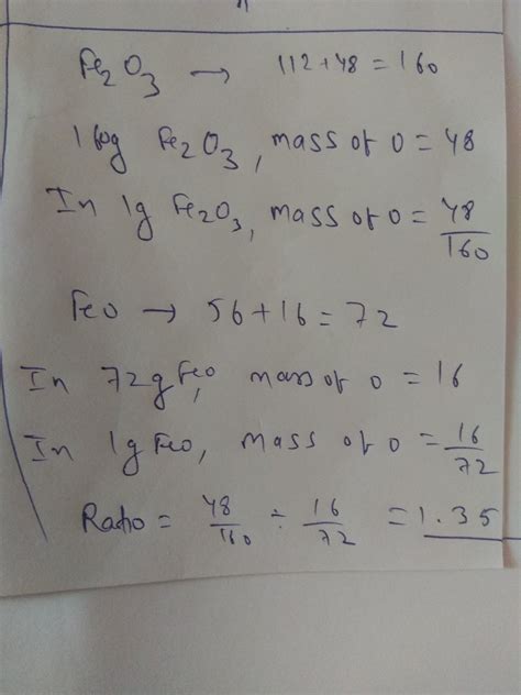 Weight of oxygen in Fe2O3 and FeO is in the ratio of