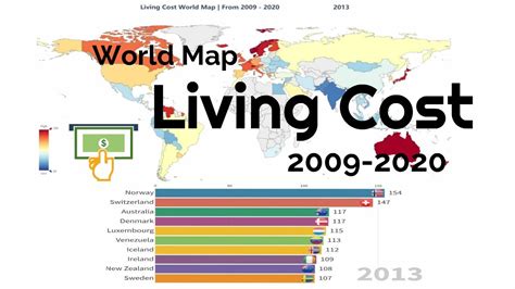 Living Cost World Map | Top 10 most expensive countries to live in 2009 ...