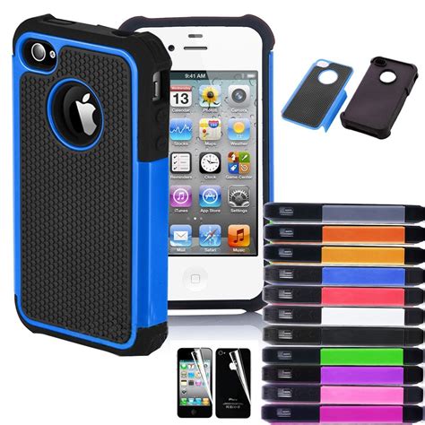 For iPhone 4 4S Black Rugged Rubber Matte Hard Case Cover w Screen ...